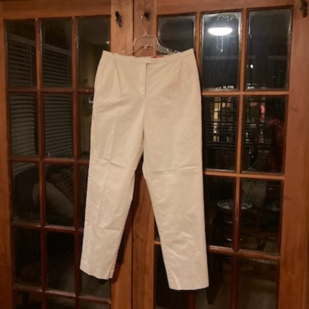 Tan, khaki slim fit pants.